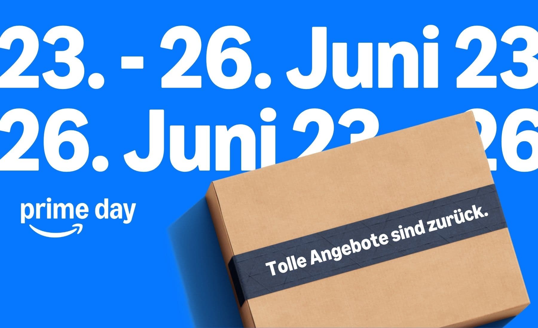 Amazon Prime Day 2026: offizielles Ankündigungsbanner mit dem Termin 23. bis 26. Juni